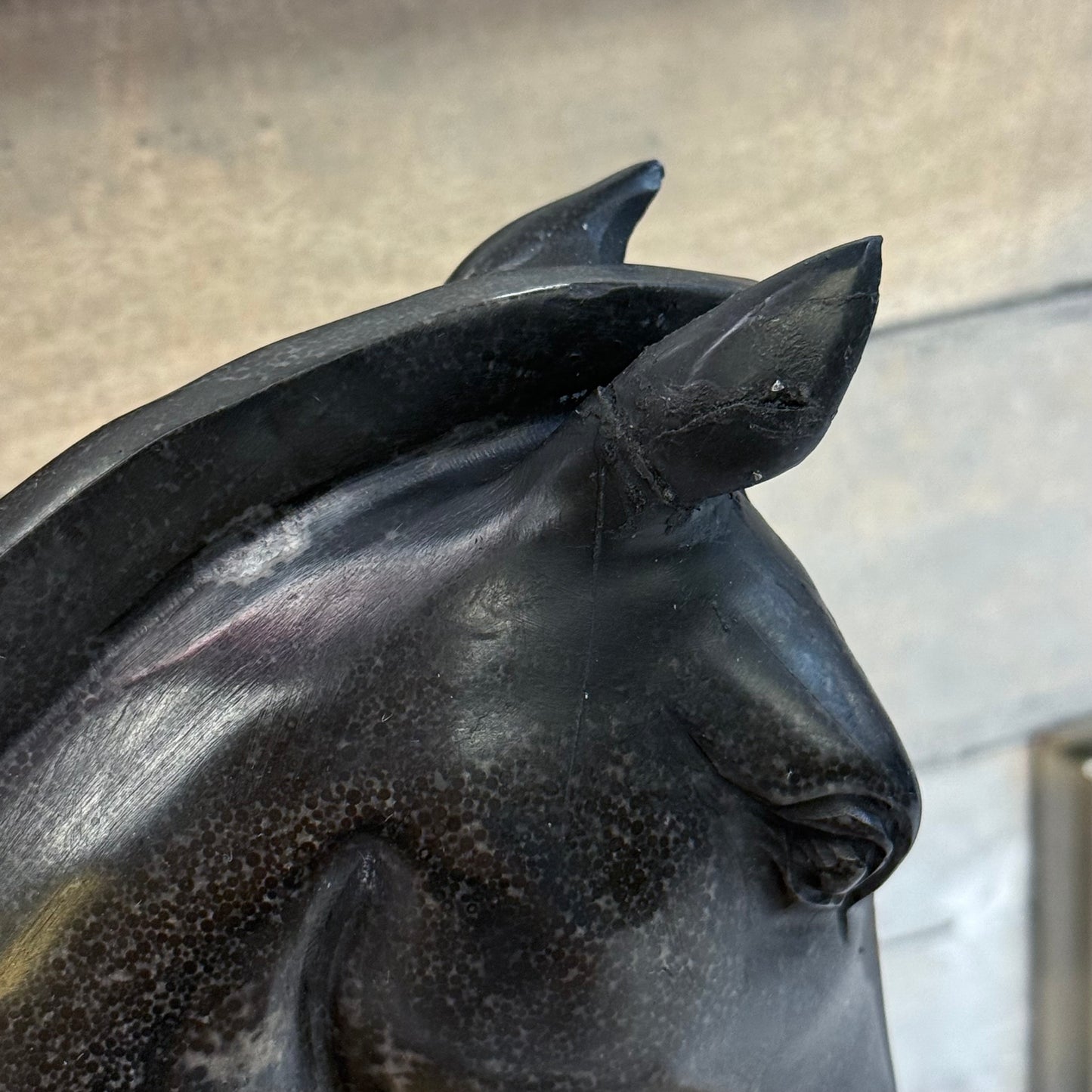 Carved Marble Horse Head Bookends, Set of 2