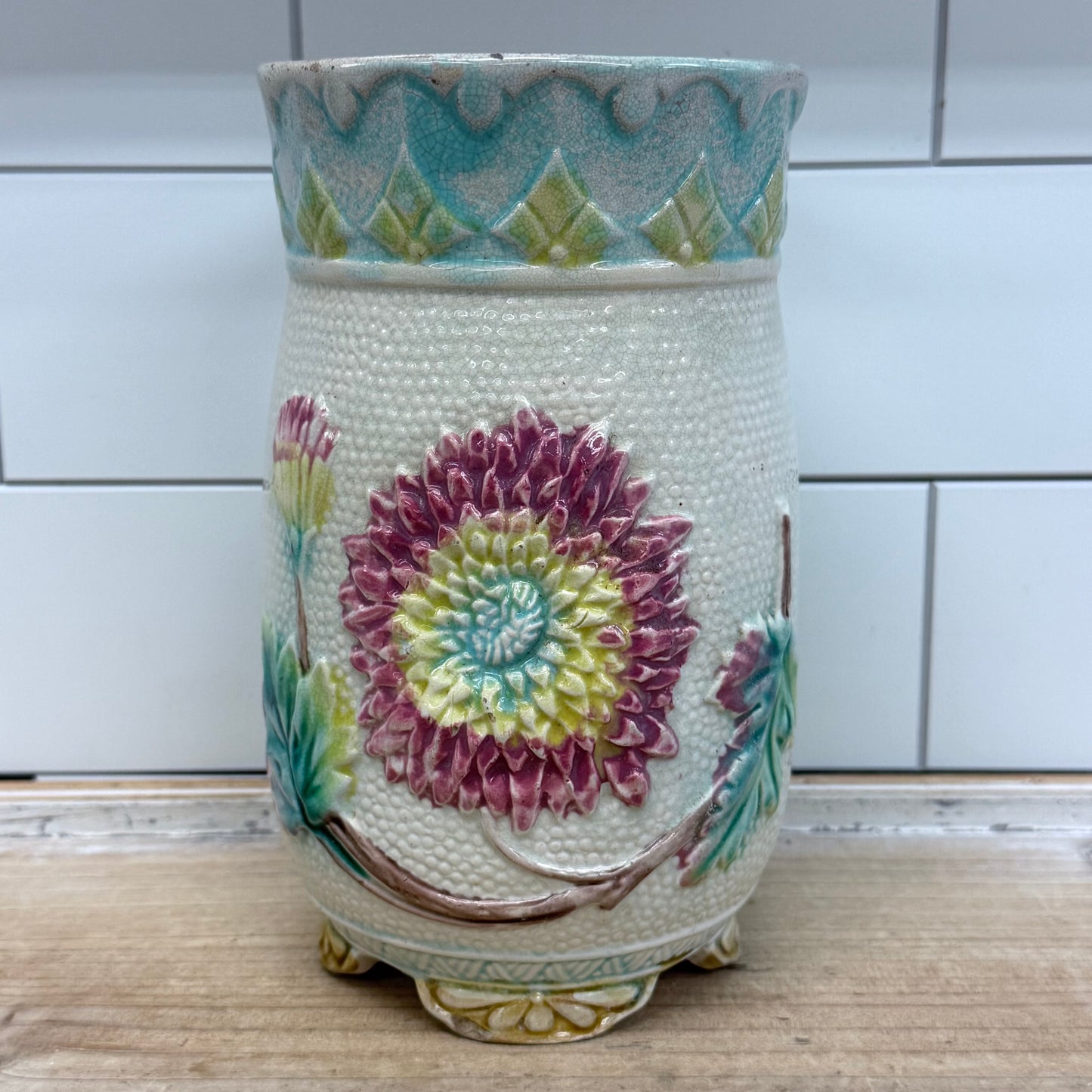 Antique Majolica Floral Jardinière Planter 1930s