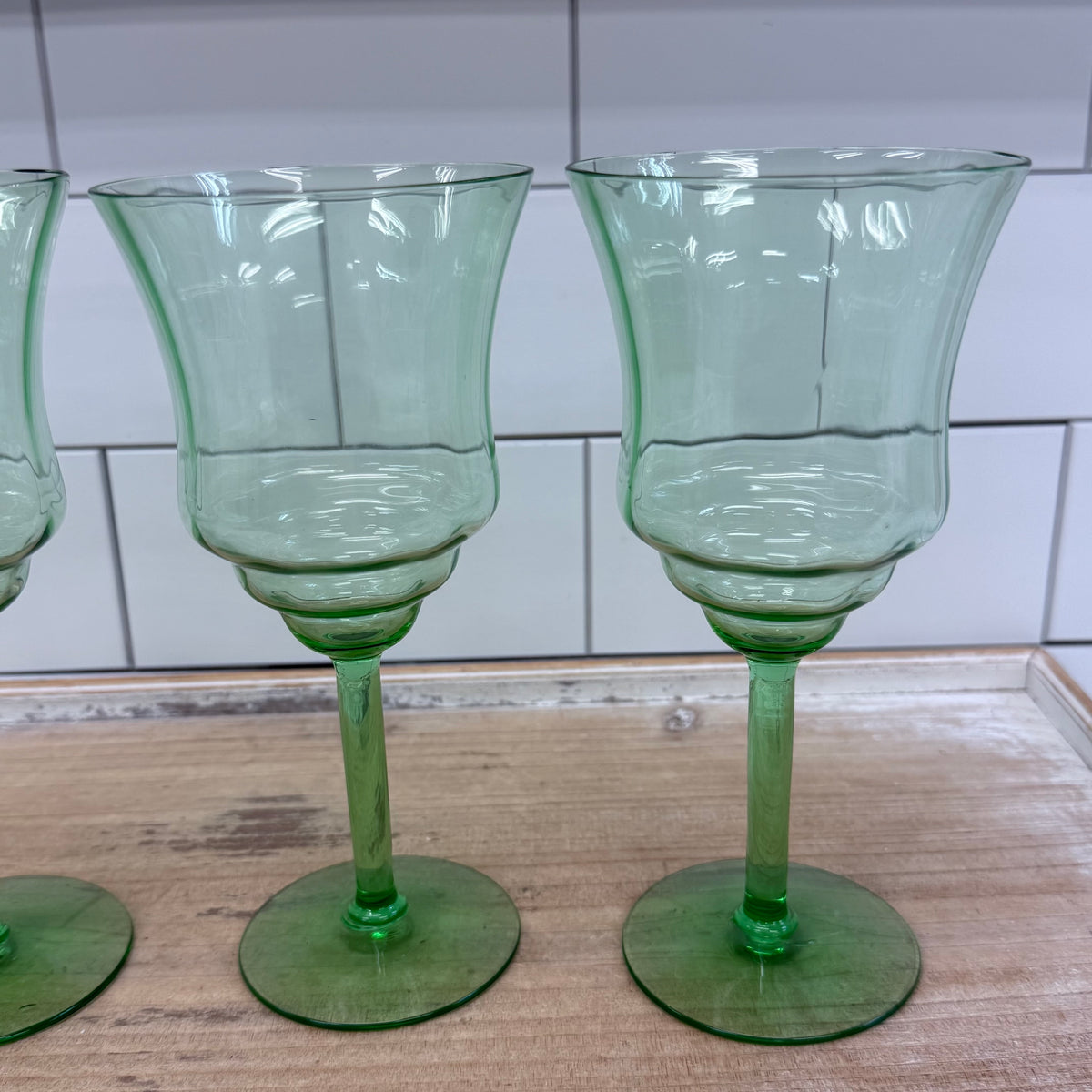 Green Glass Goblets Flared Bowl Set of 4
