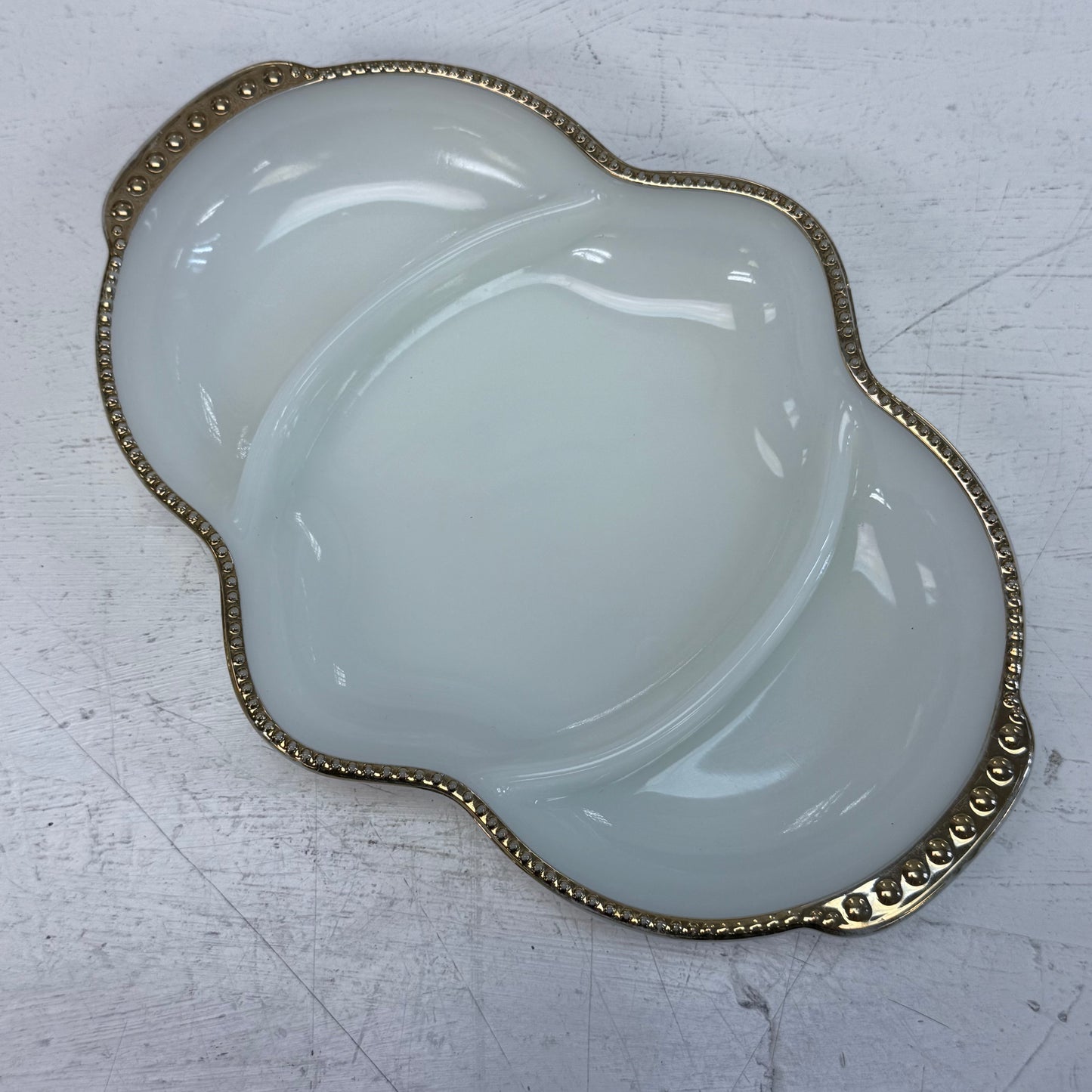 Fire King Gilded Milk Glass Divided Serving Tray