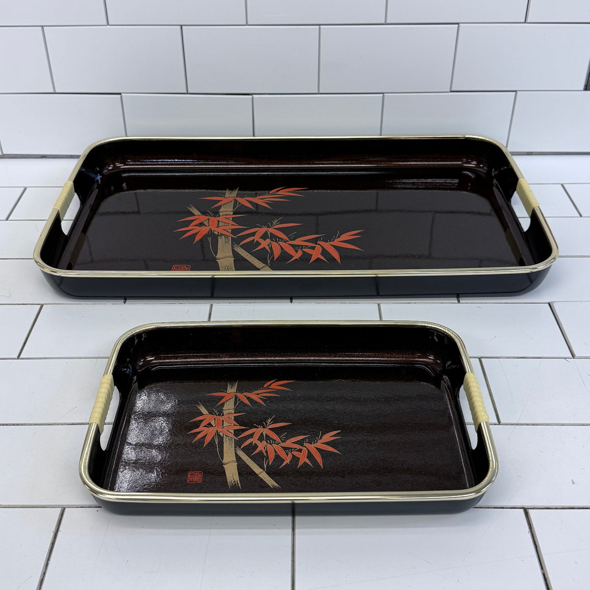 Japanese Style Bamboo Serving Trays Set of 2