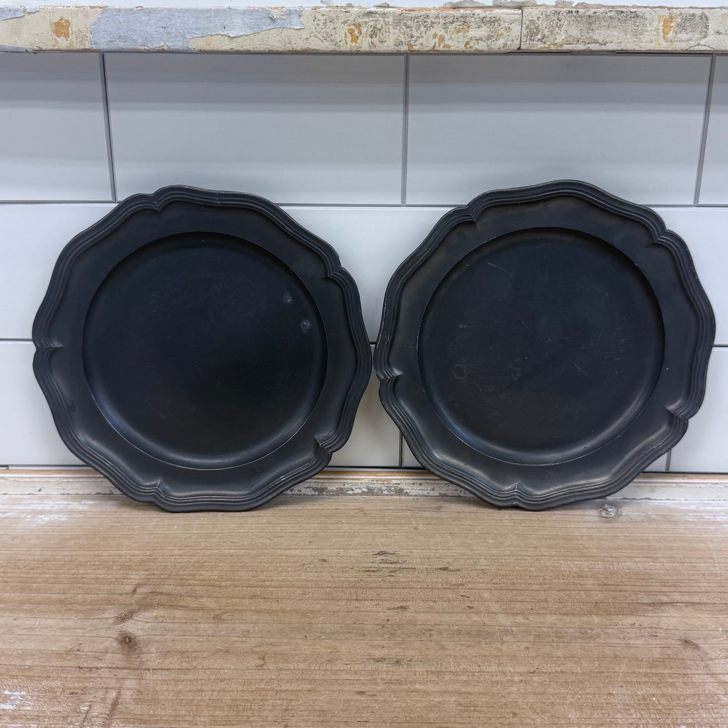 Colonial Revival Pewter Plates Set of 2 Tudor Rose Mark