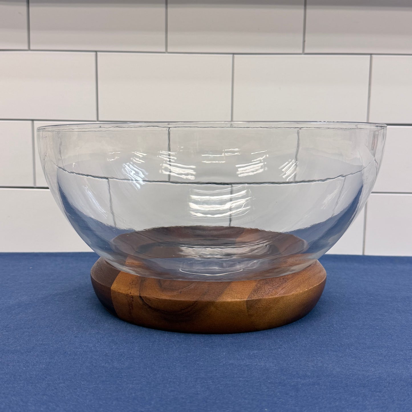 Nambé Cooper Salad Bowl Set Acacia Glass & Utensils