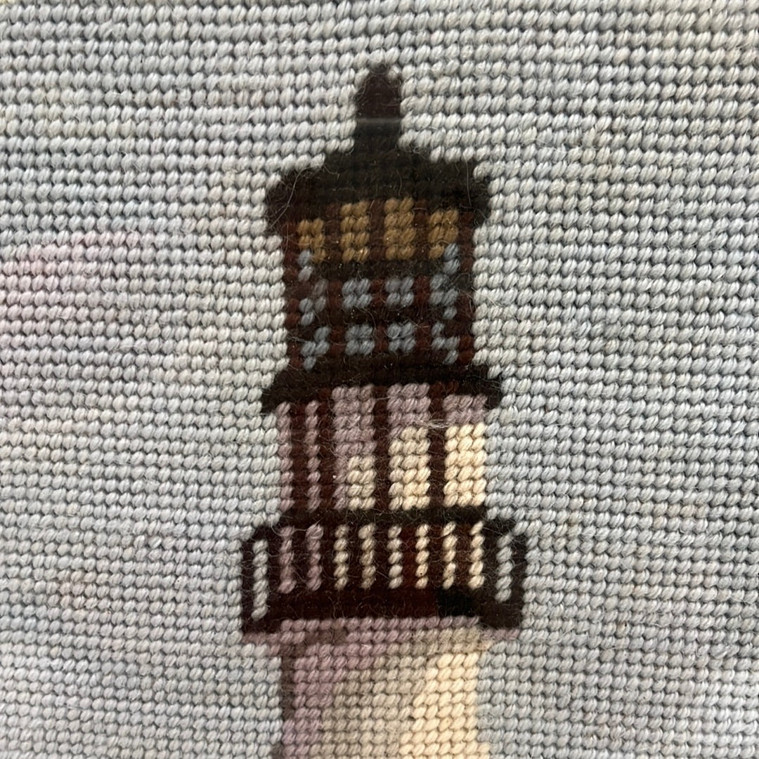 Stunning Lighthouse Crewel, Framed 16”