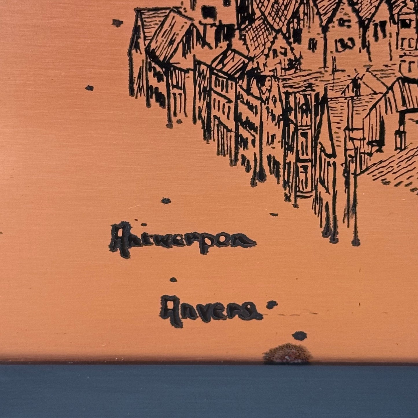 Antwerp Belgium Etched Copper Plaques Signed W. S. Creighton Set of 2