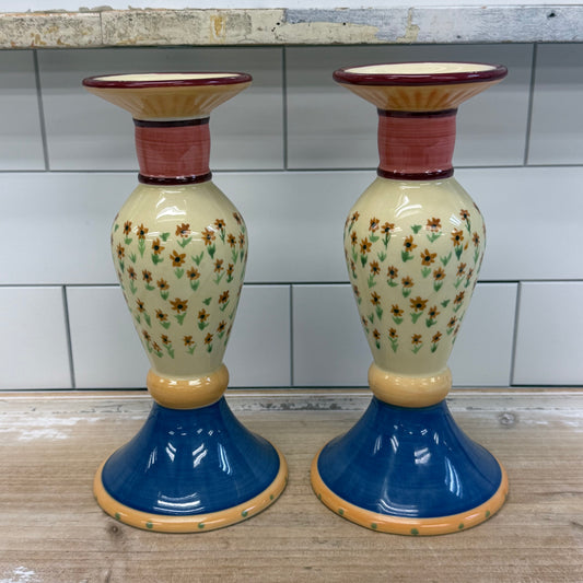 Pfaltzgraff Pistoulet Sunflower Candlestick Holders, Ceramic