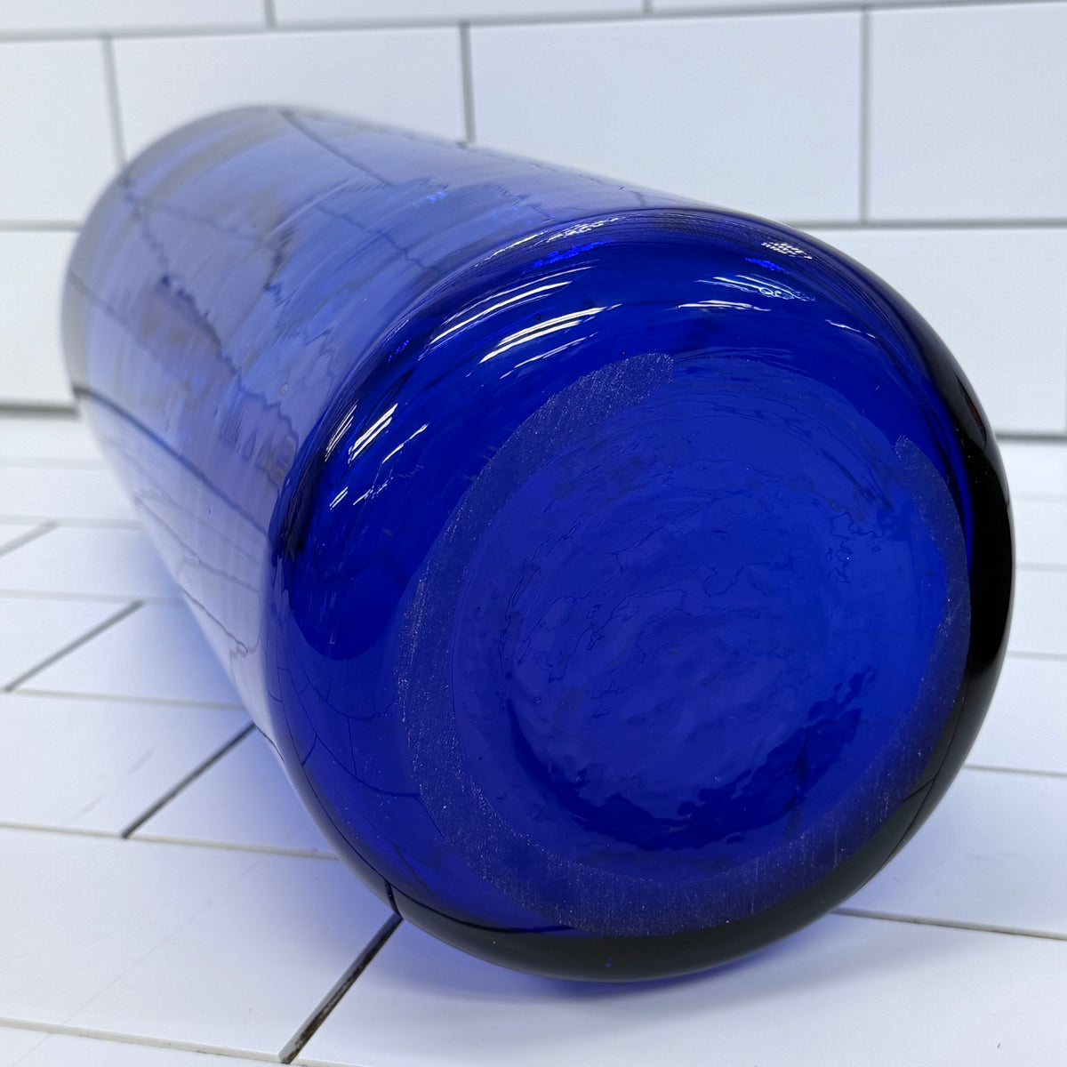 Blue Art Glass Centerpiece Bottle Vase