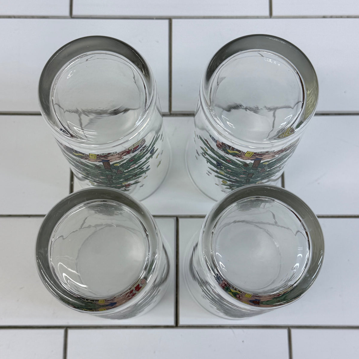 Nikko Christmas Tree Teddy Bear Highball Glass Tumblers Set of 4