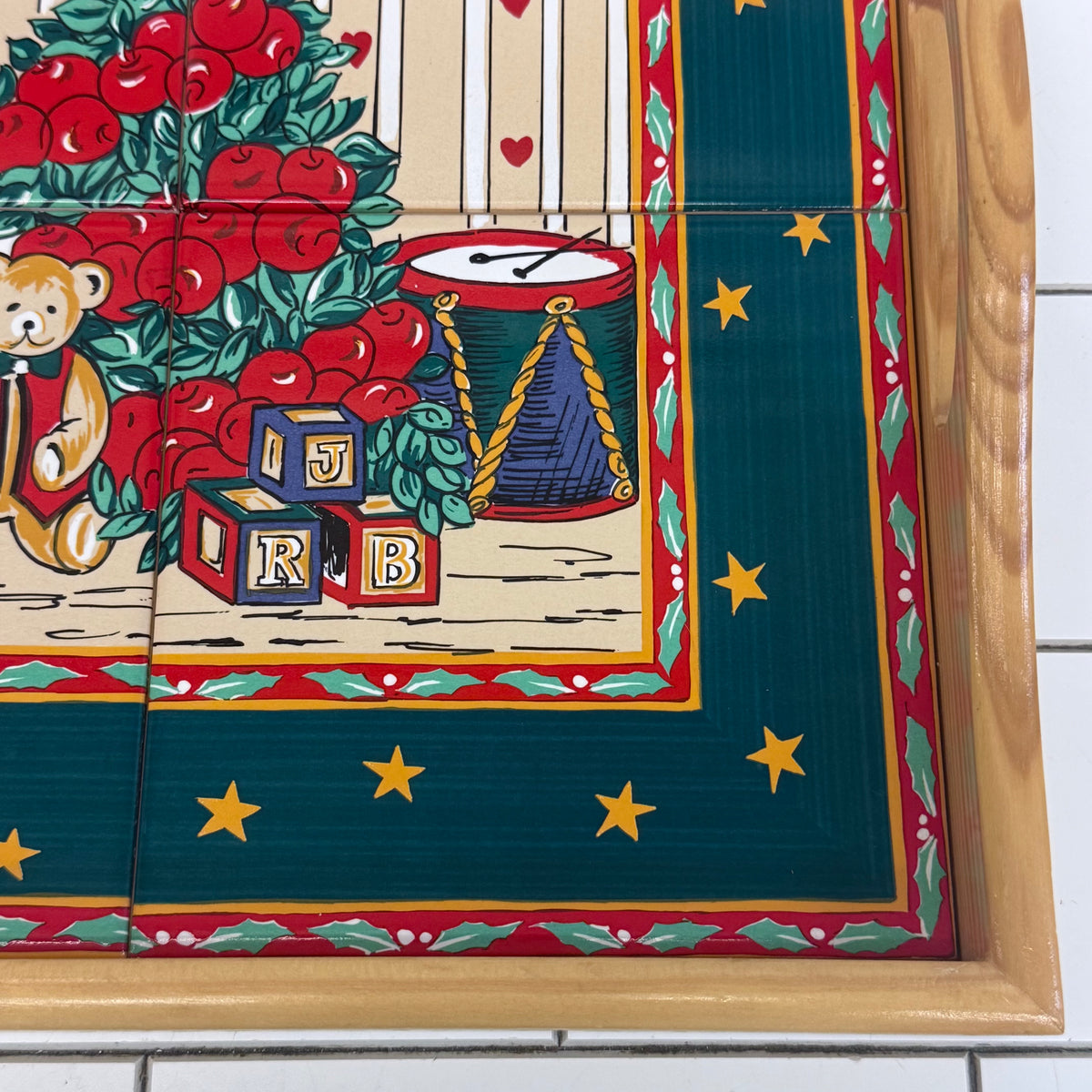Holiday Serving Tray Ceramic Tile Teddy Bear Decor