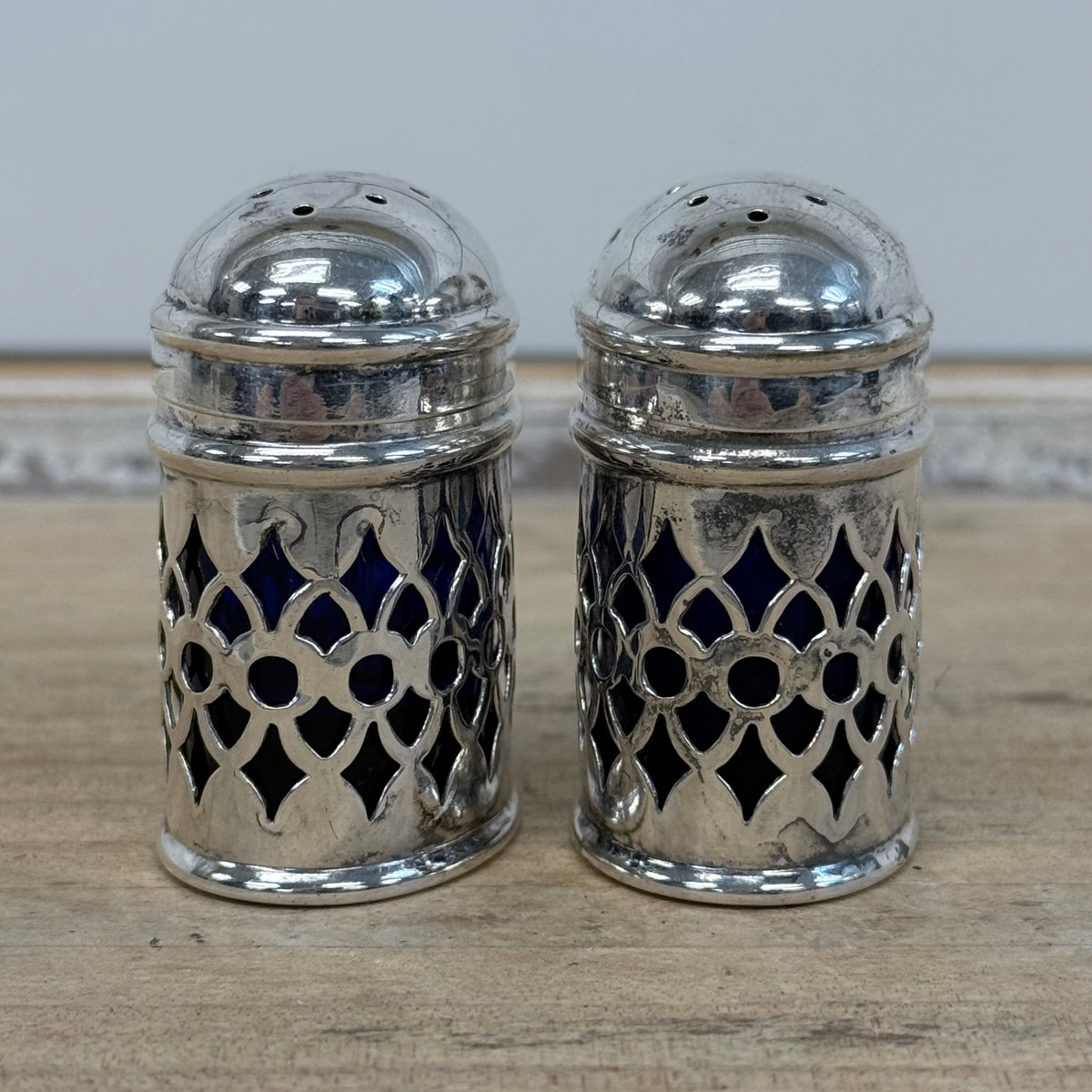 LWL Co EPNS Cobalt Glass Salt Pepper Shakers Set