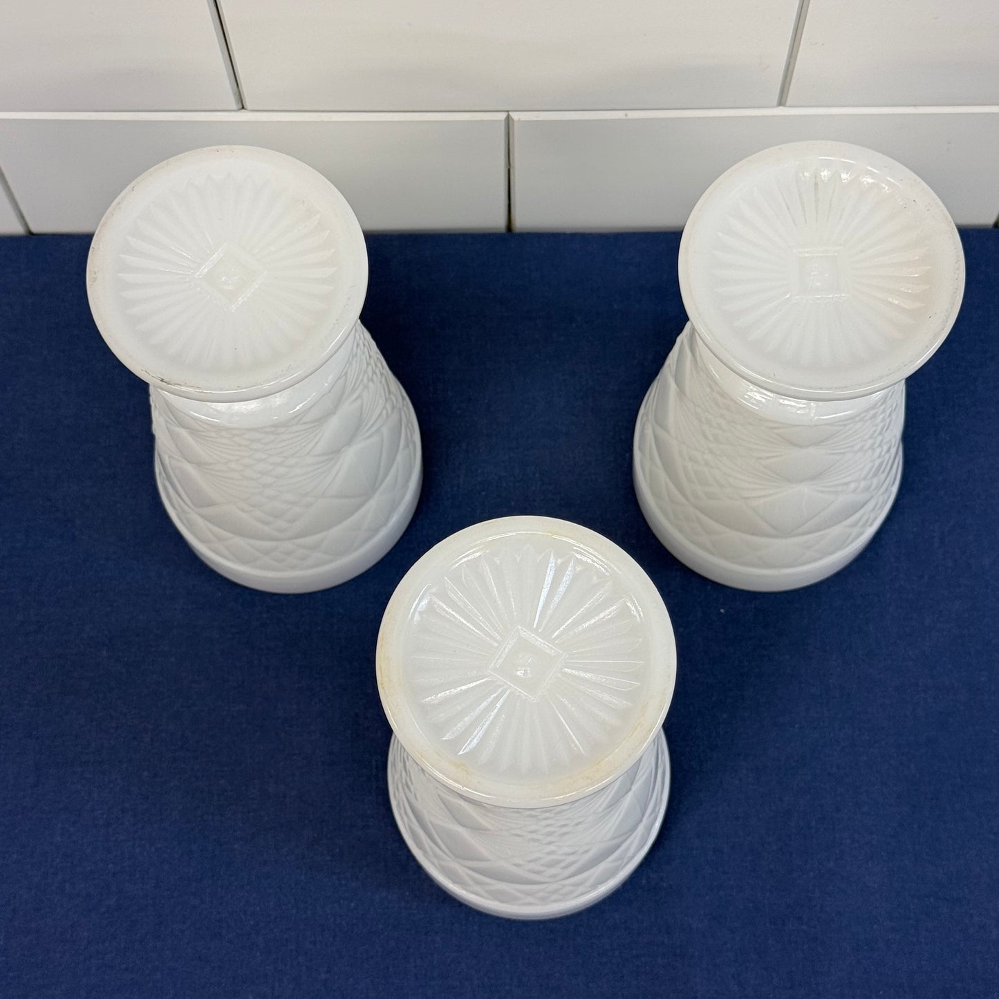 Hazel-Atlas Milk Glass Pedestal Goblets Set of 3 Vintage 1960s