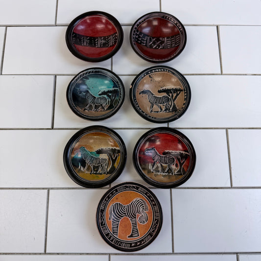 African Kisii Soapstone Zebra Trinket Dishes Set of 7