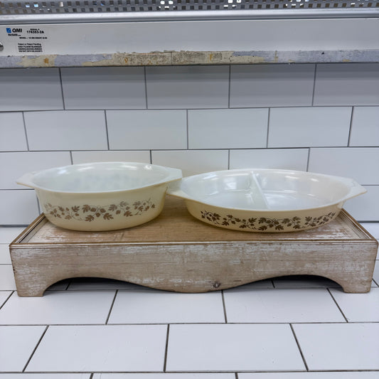 Pyrex Golden Acorn Casserole Dishes Set of 2 Vintage Glass