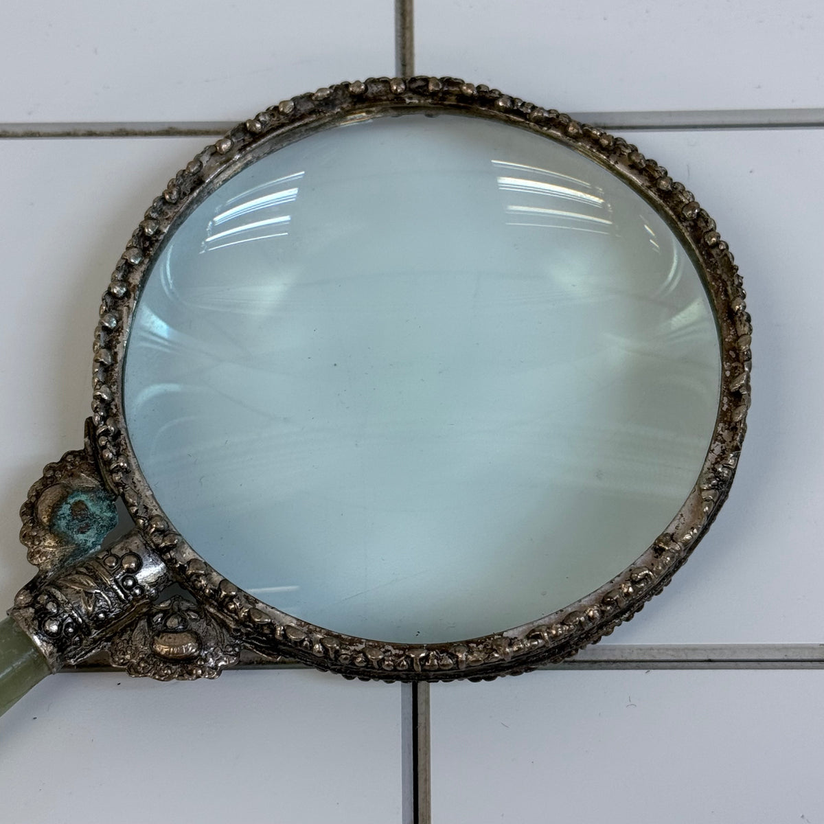 Jadeite Handle Ornate Metal Magnifying Glass