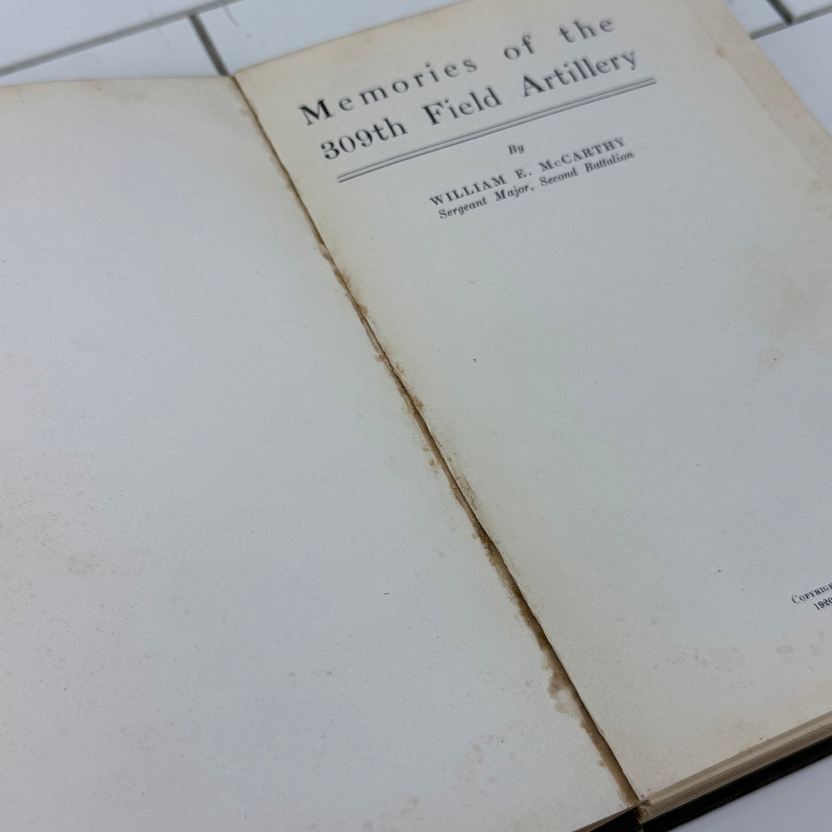 Memories of the 309th Field Artillery WWI Book 1920