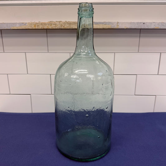 Hand Blown Aqua Glass Bottle Primitive Antique Demijohn
