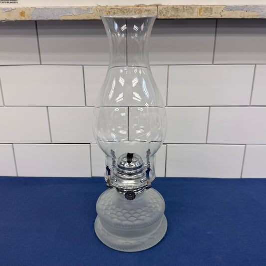 Lamplight Farms Frosted Hurricane Oil Lamp Fish Scale Glass 1980s