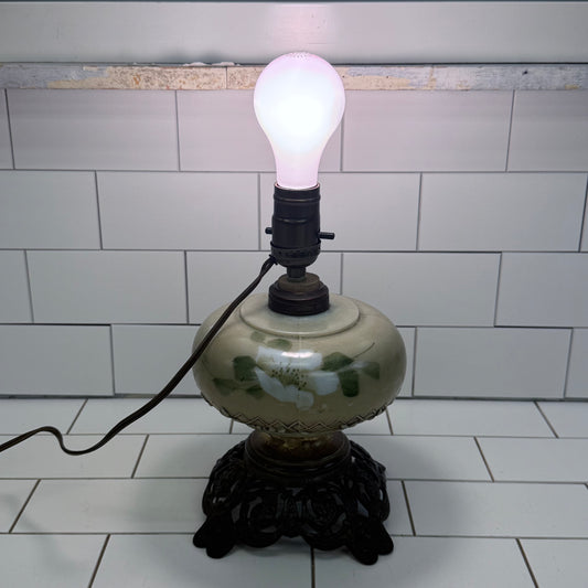 Victorian Style Floral Ceramic Table Lamp Ornate Metal Base