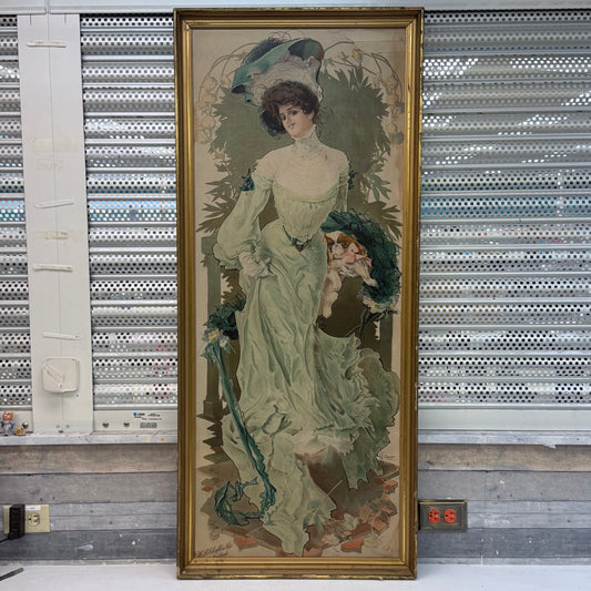 George Frederick Kaber Framed Art Nouveau Woman Lithograph