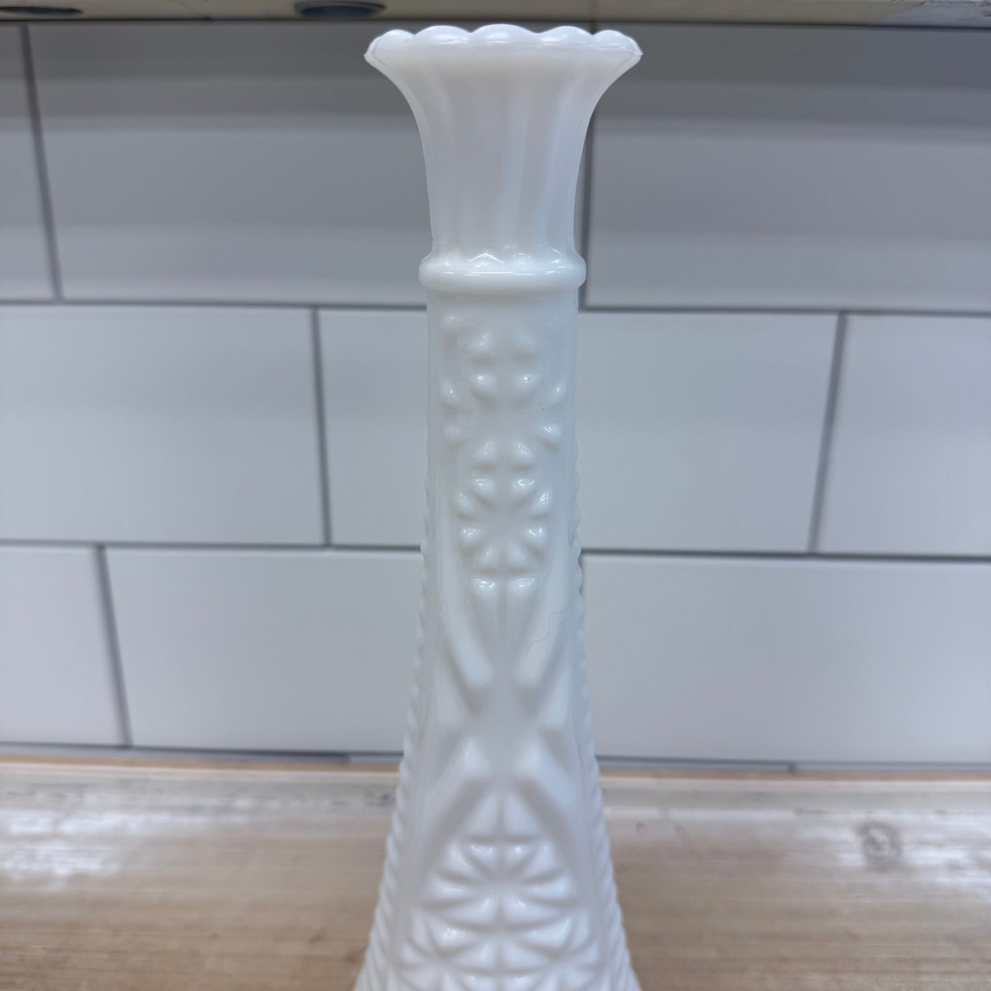 Anchor Hocking Stars and Bars Milk Glass Bud Vase