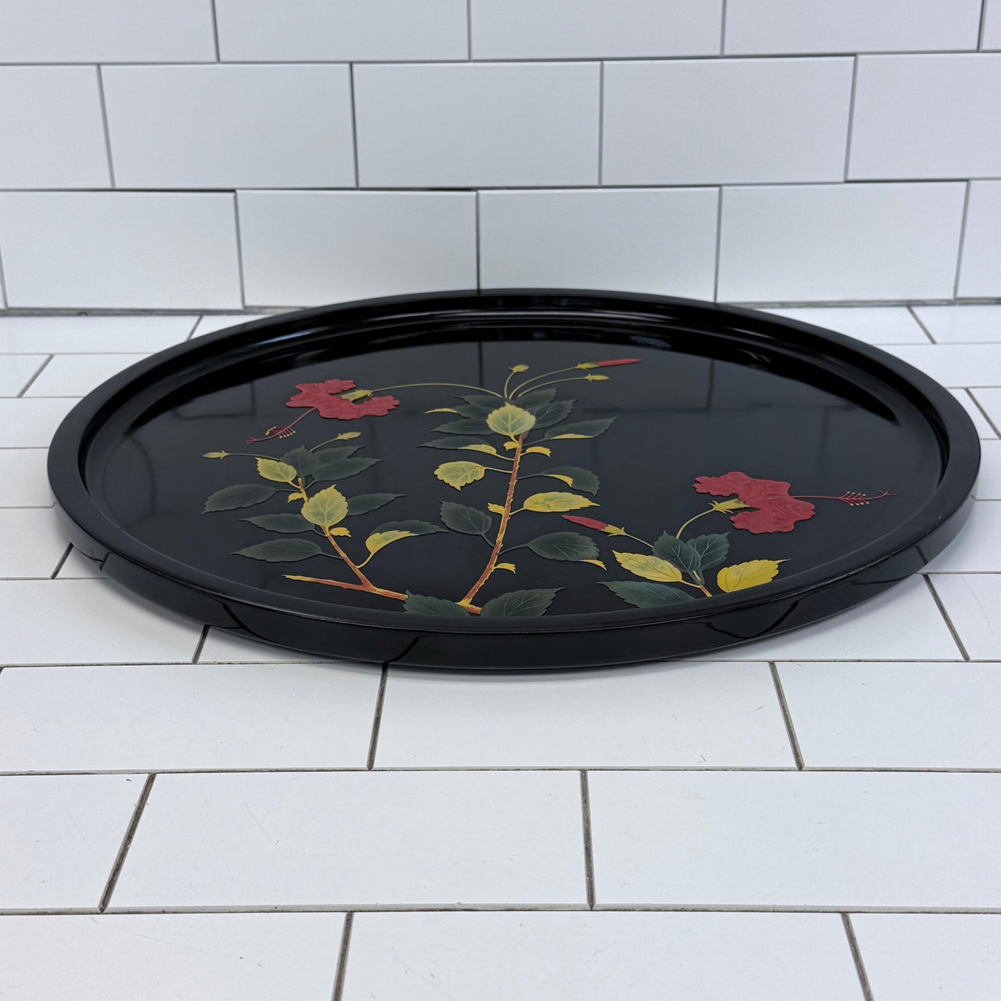 Bembo Okinawa Japanese Lacquerware Floral Serving Tray