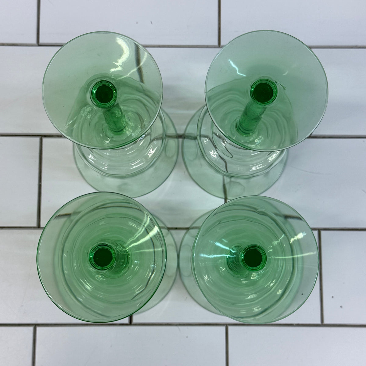 Green Glass Goblets Flared Bowl Set of 4