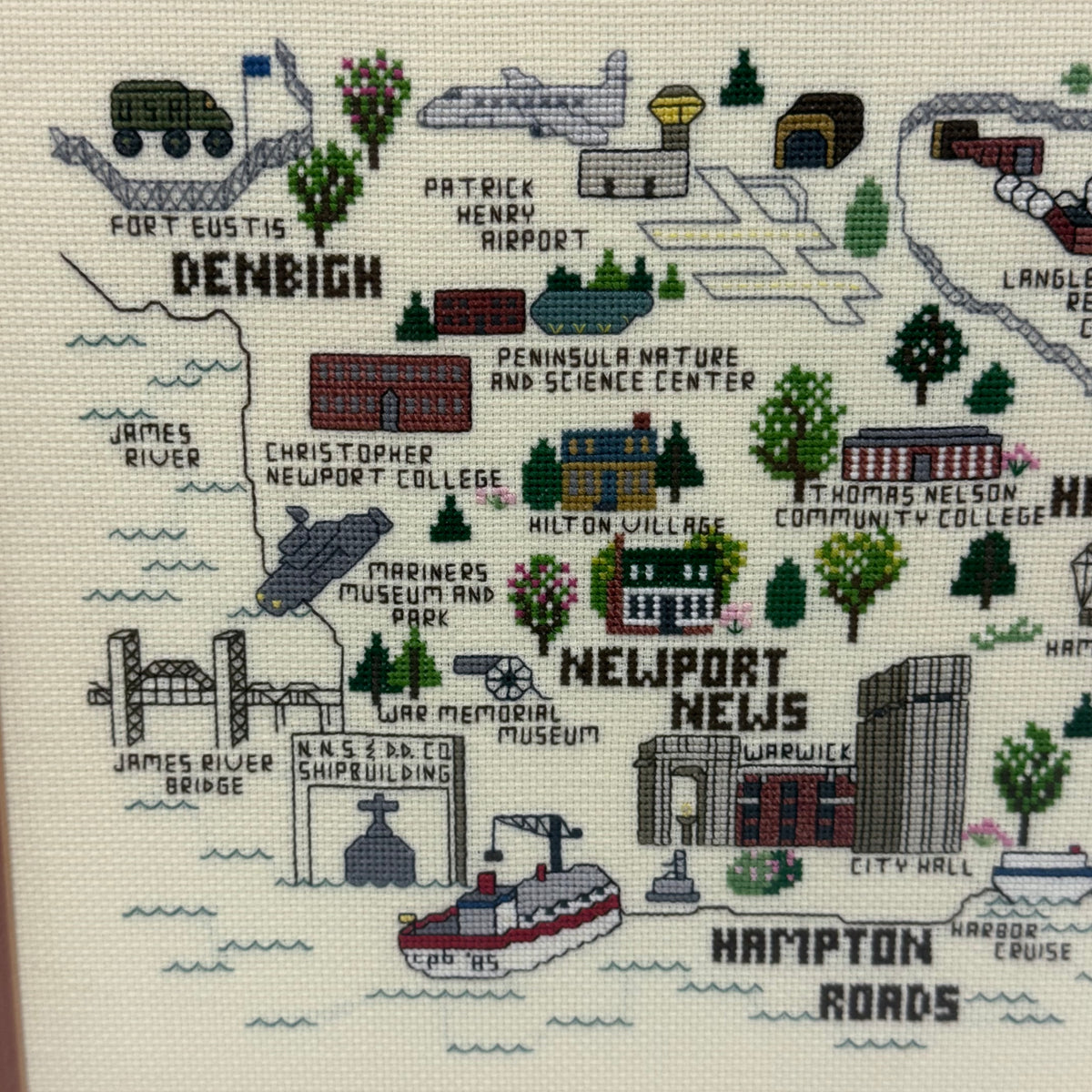 Hampton Roads Newport News Virginia Cross Stitch Map 1985