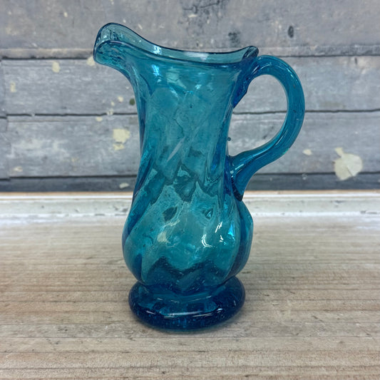 Hand Blown Seeded Swirl Glass Pitcher