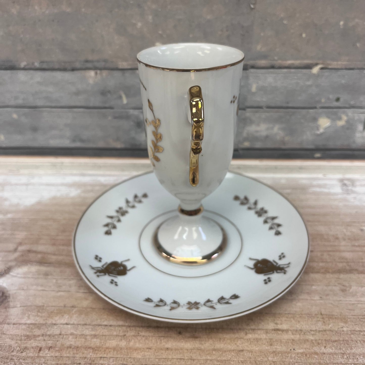 ISCO Honeybee Gilded Porcelain Cup & Saucer, Set of 4
