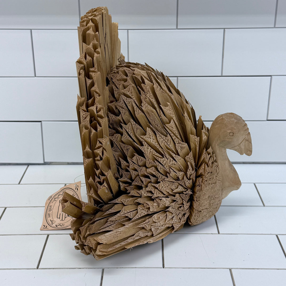 Midwest Importers Corn Husk Wood Turkey Figurine