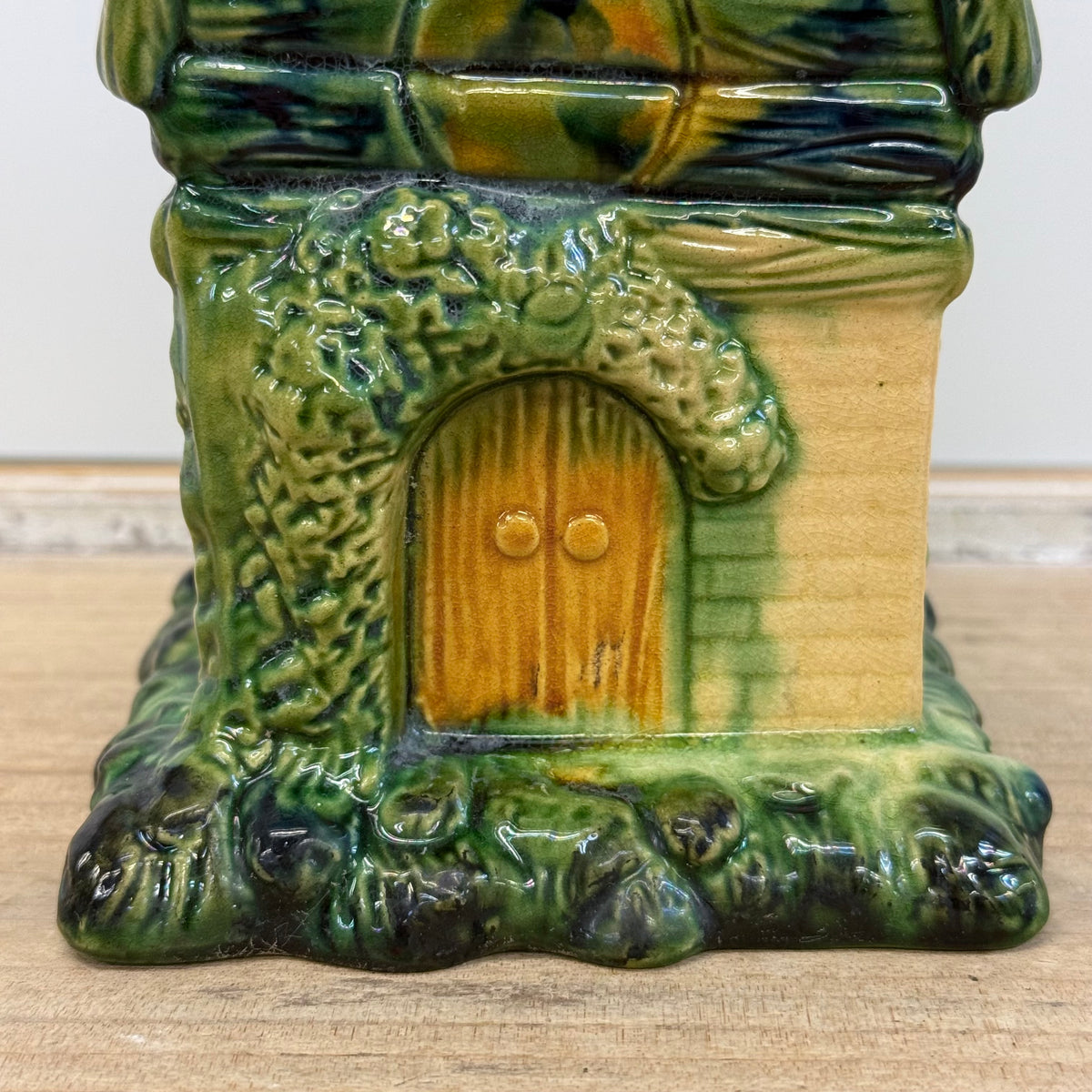 Majolica Style Glazed Ceramic Cottage Birdhouse