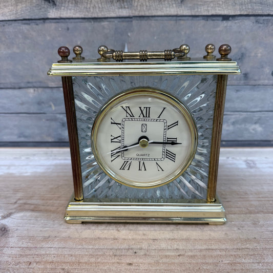Paul Sebastian Brass Crystal Carriage Quartz Desk Clock