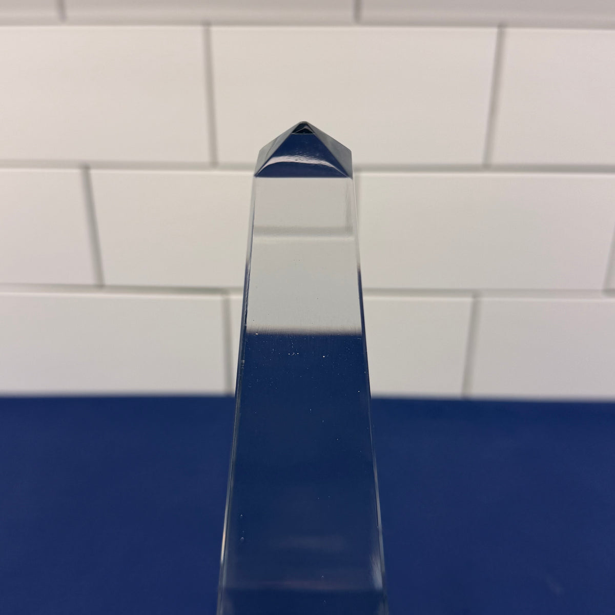 Glass Obelisk Sculpture Faceted Tower Paperweight Desk Decor