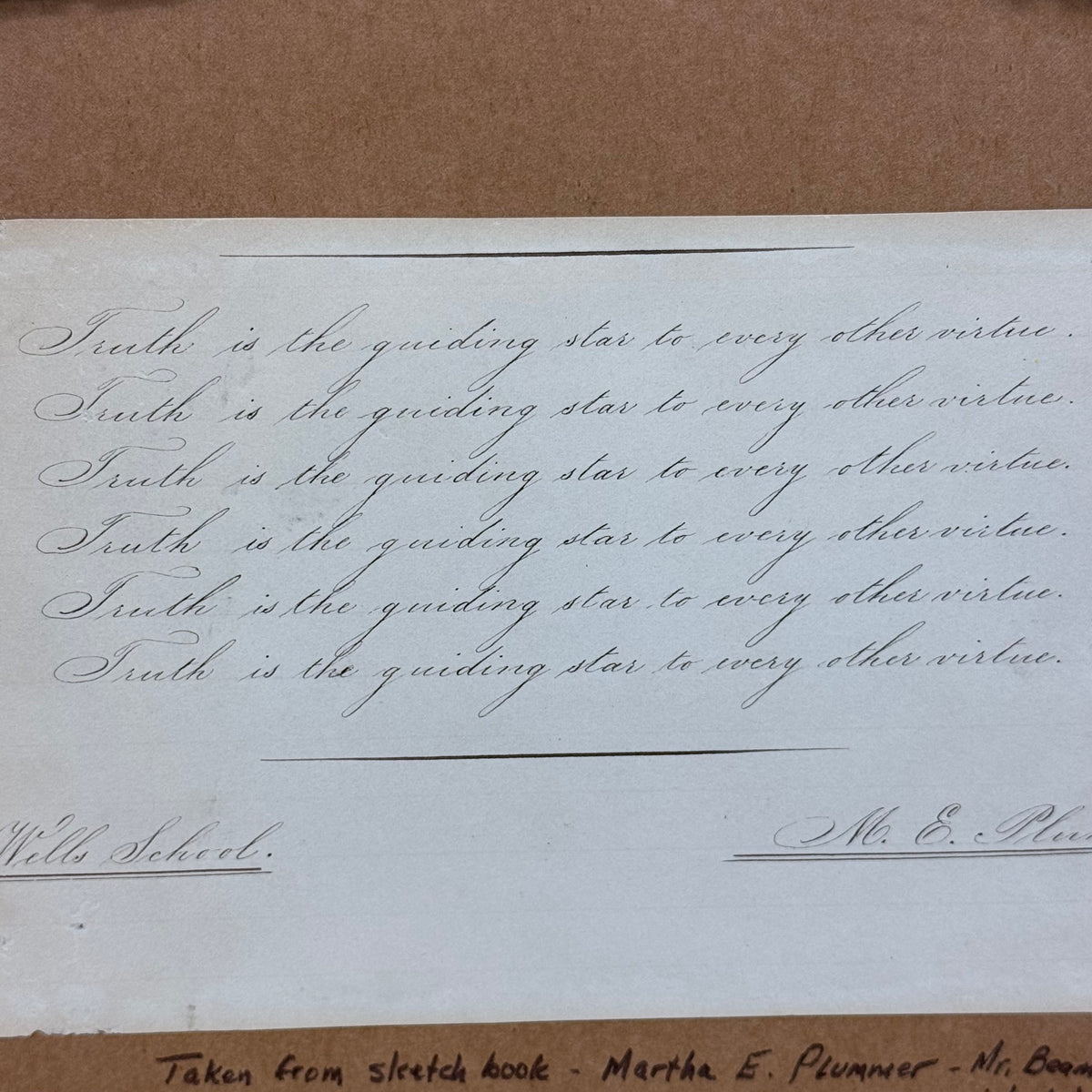Martha E. Plummer Original Pencil Drawing & Penmanship Antique