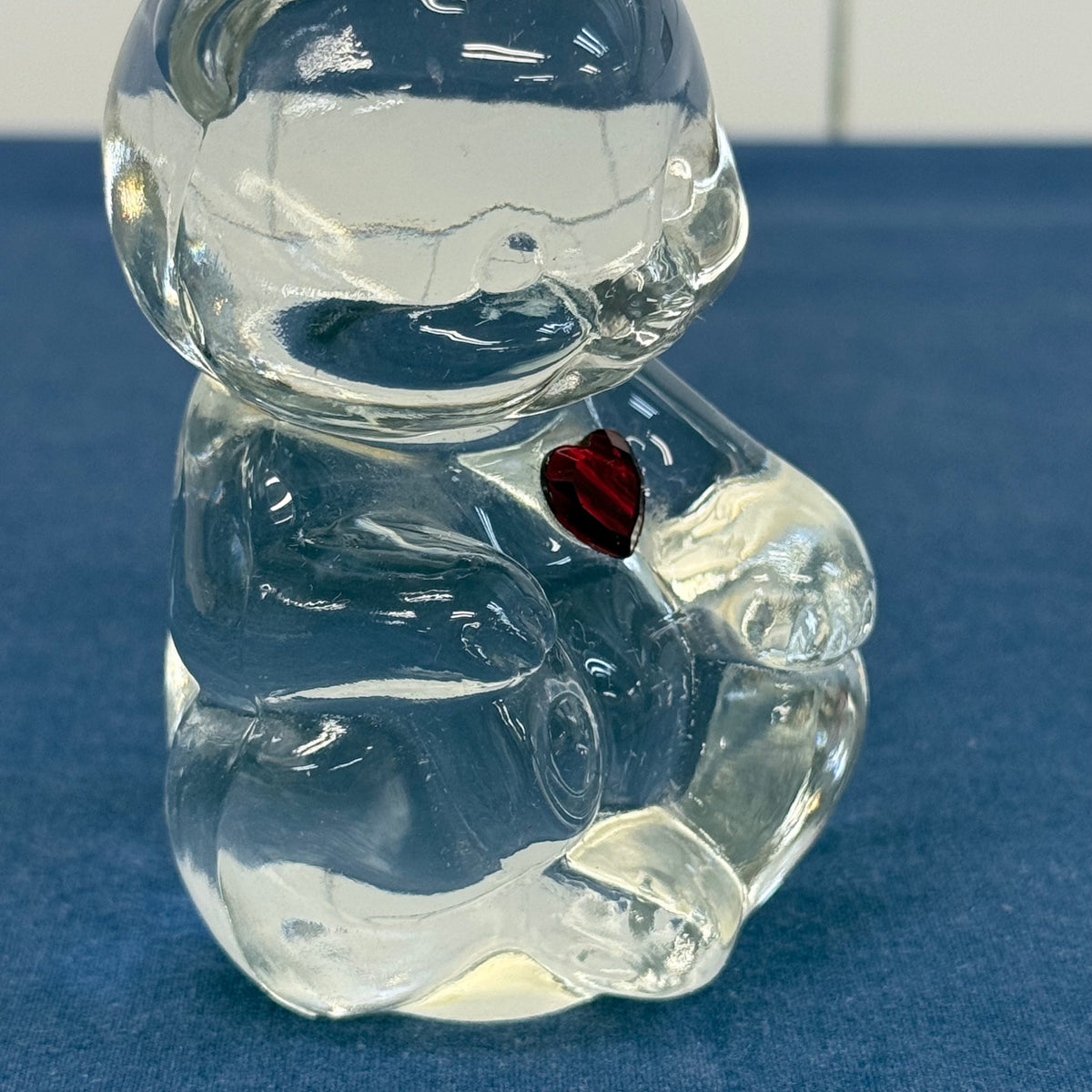 Fenton Clear Glass Teddy Bear Red Heart Figurine