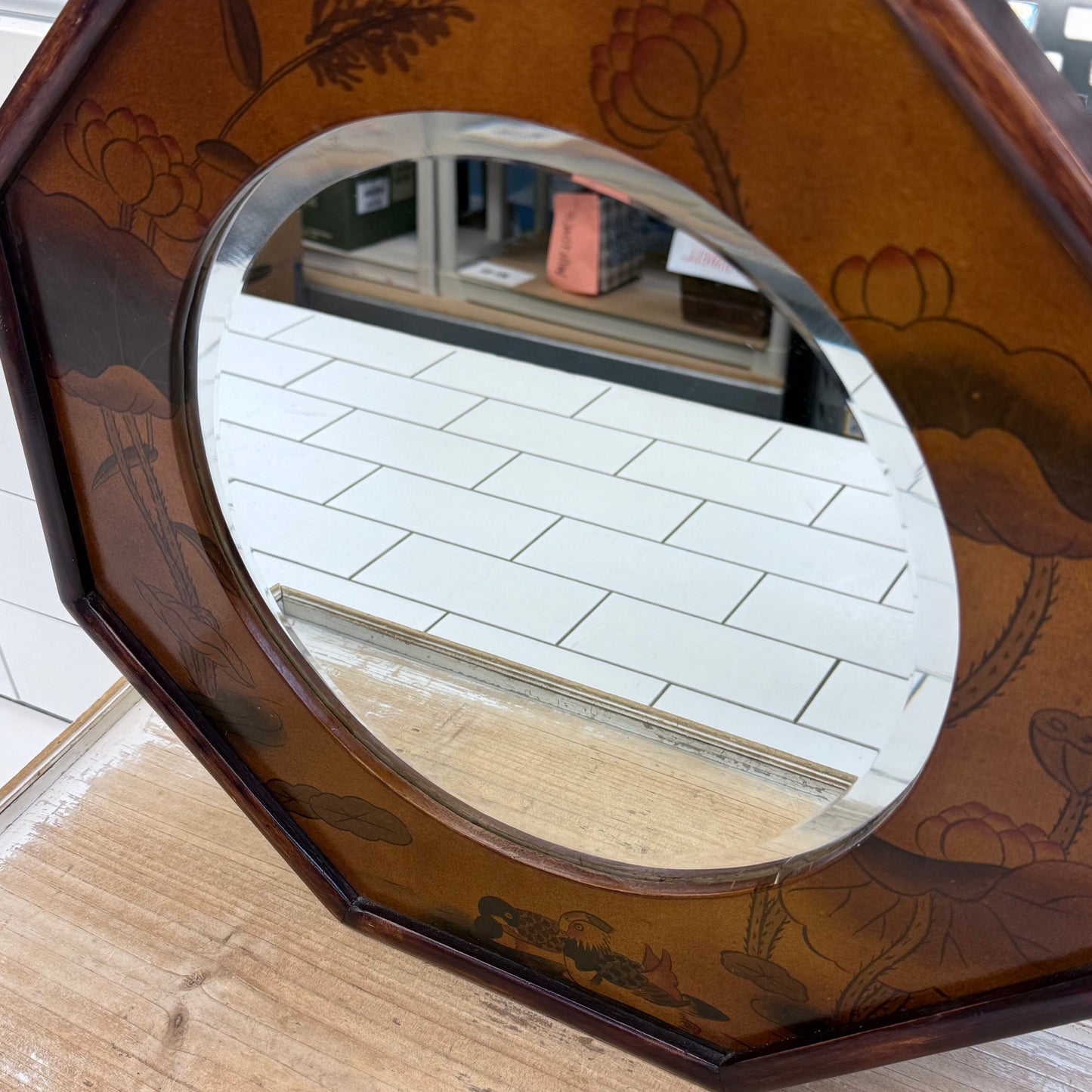 Chinoiserie Duck & Lotus Octagonal Wall Mirror