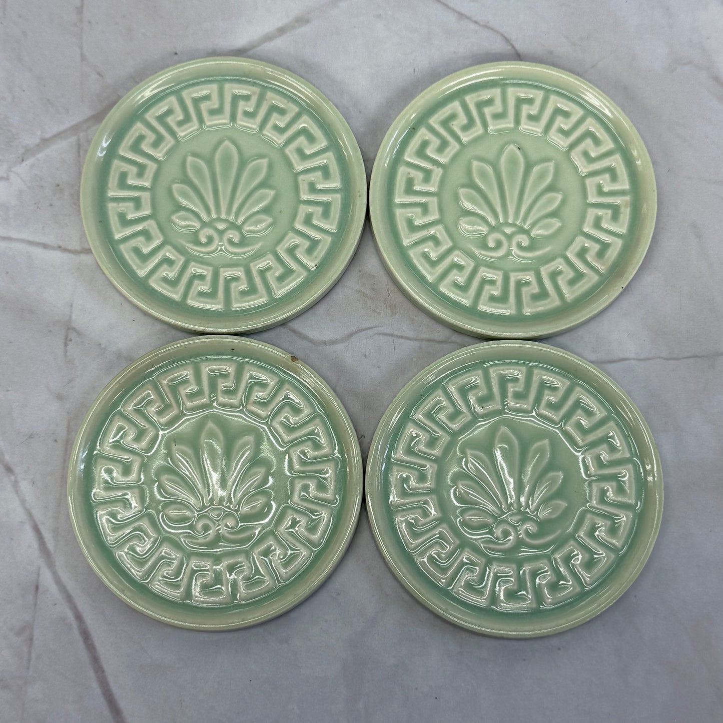 Greek Key Embossed Ceramic Coasters, Set of 8
