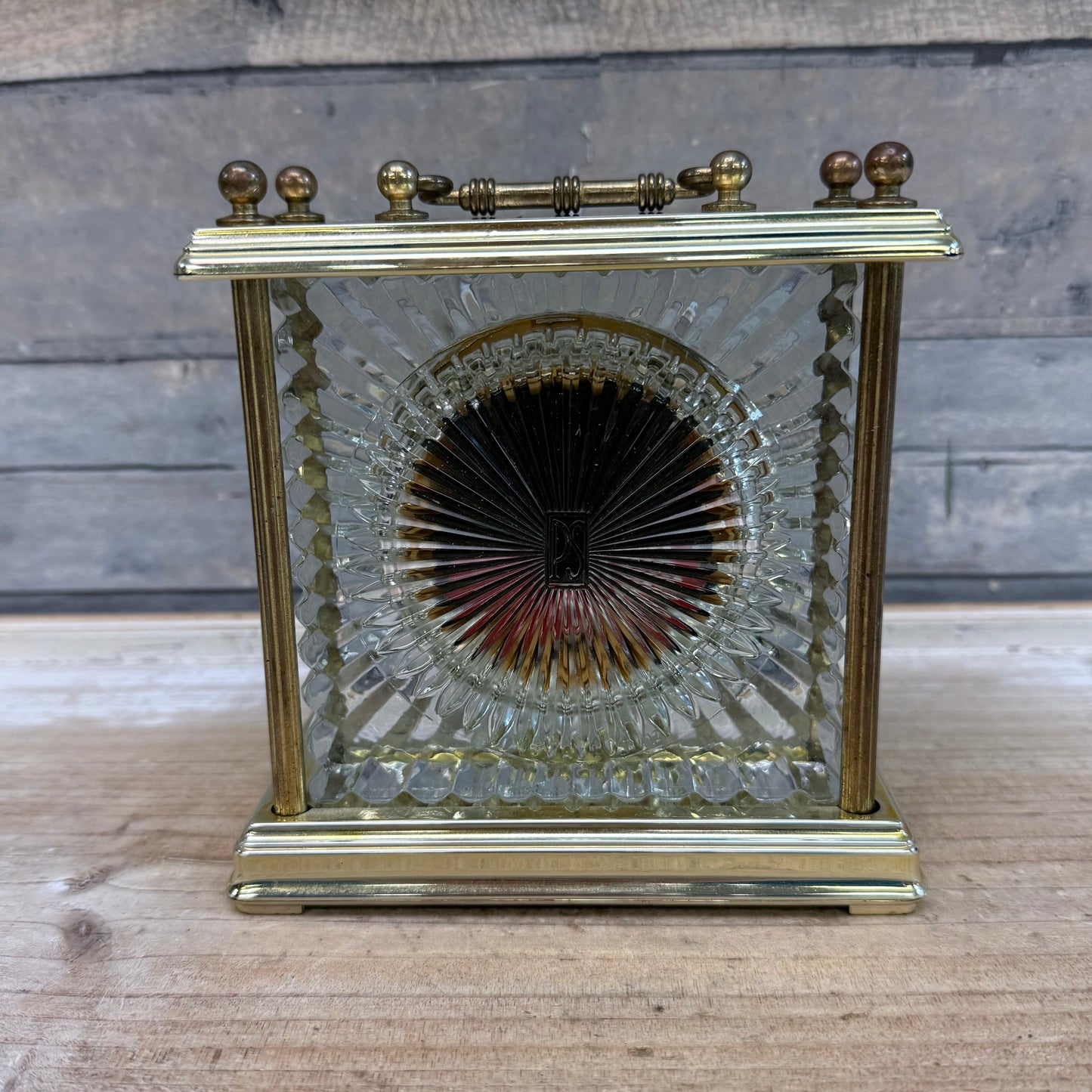 Paul Sebastian Brass Crystal Carriage Quartz Desk Clock