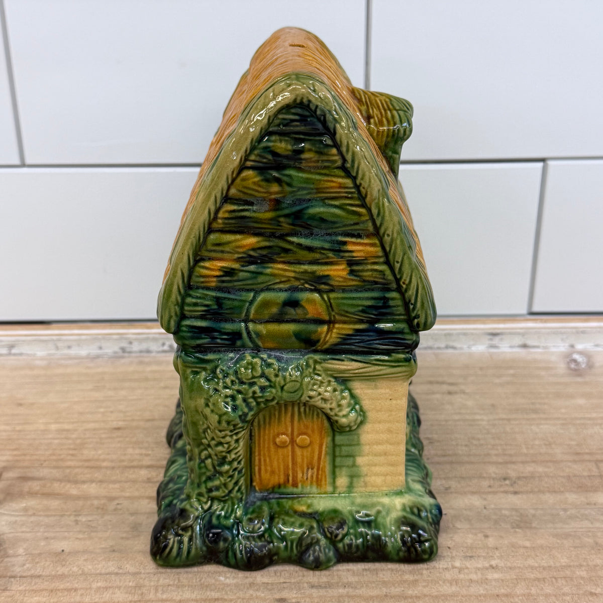 Majolica Style Glazed Ceramic Cottage Birdhouse