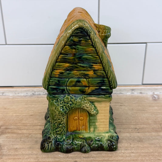 Majolica Style Glazed Ceramic Cottage Birdhouse