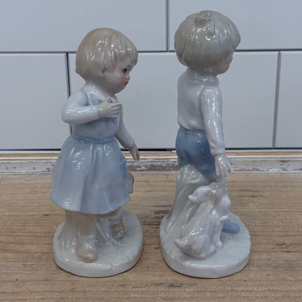 KPM Boy & Girl with Puppies Figurines Set of 2
