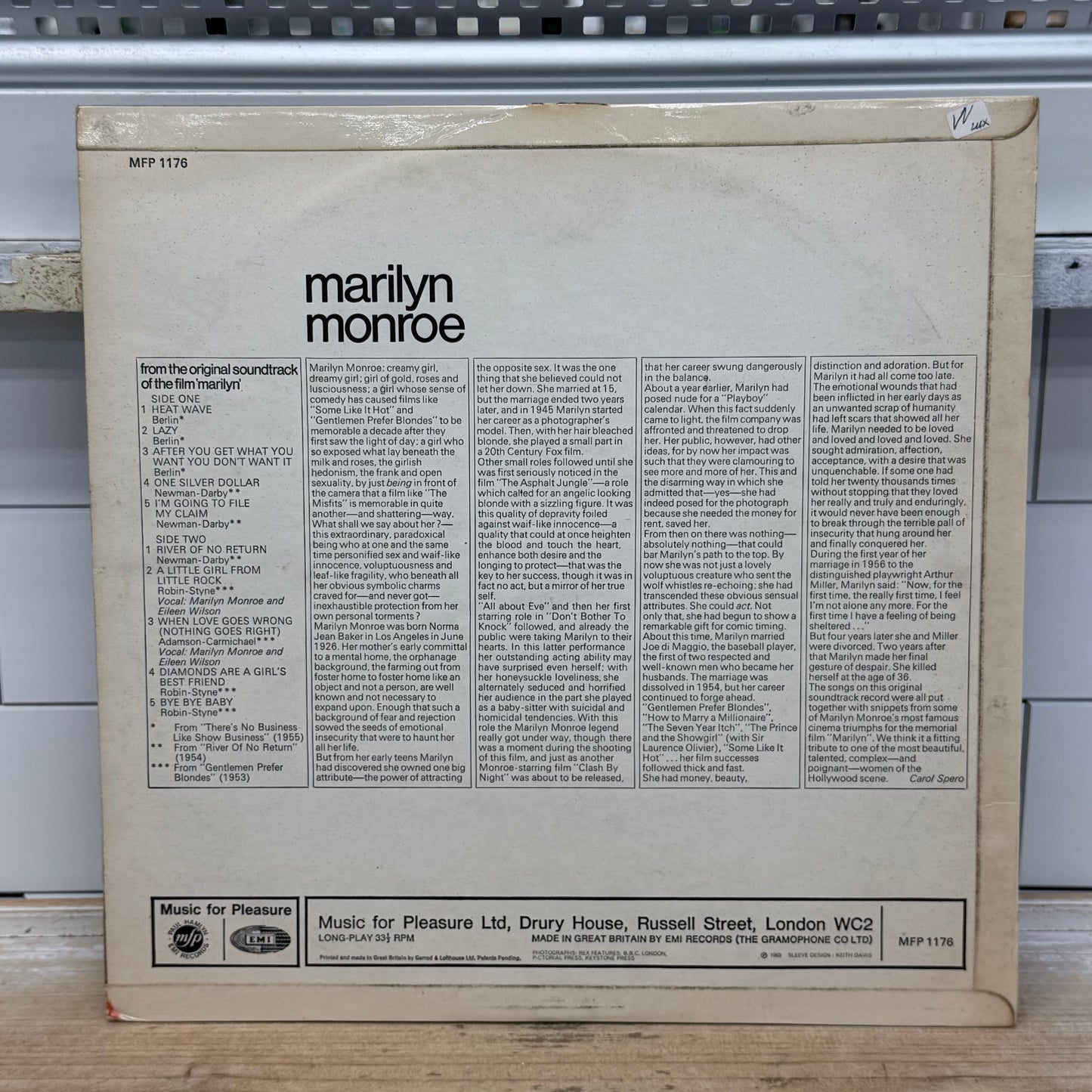 Marilyn Monroe Marilyn Vinyl Record LP 1963 #MFP1176
