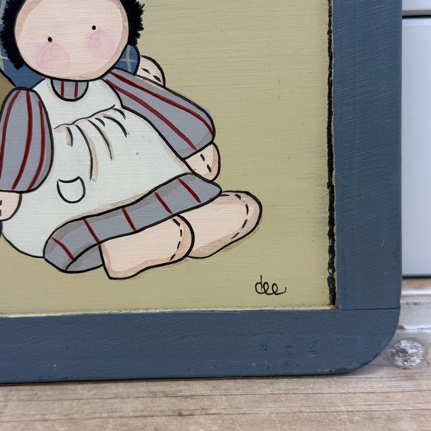 Folk Art Dolls Hand Painted Reversible Chalkboard Sign Signed
