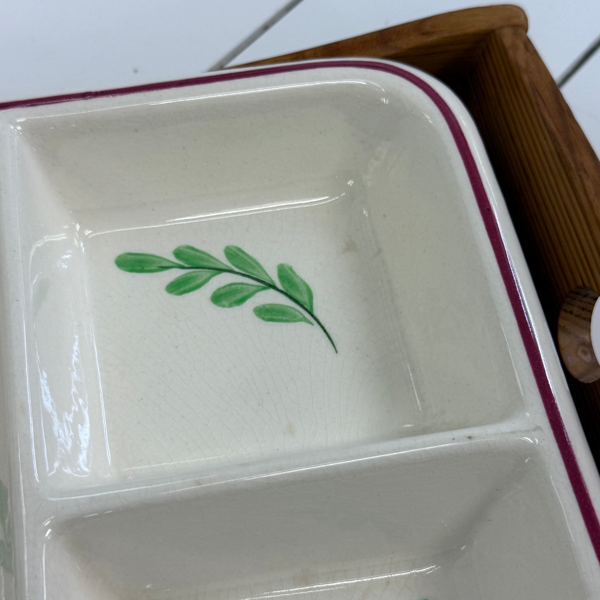 Hand Painted Floral Serving Dish with Wood Tray