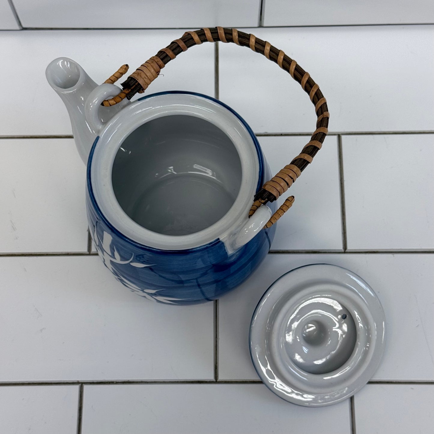 Blue Bamboo Porcelain Teapot Tea Set with Infuser & 2 Cups