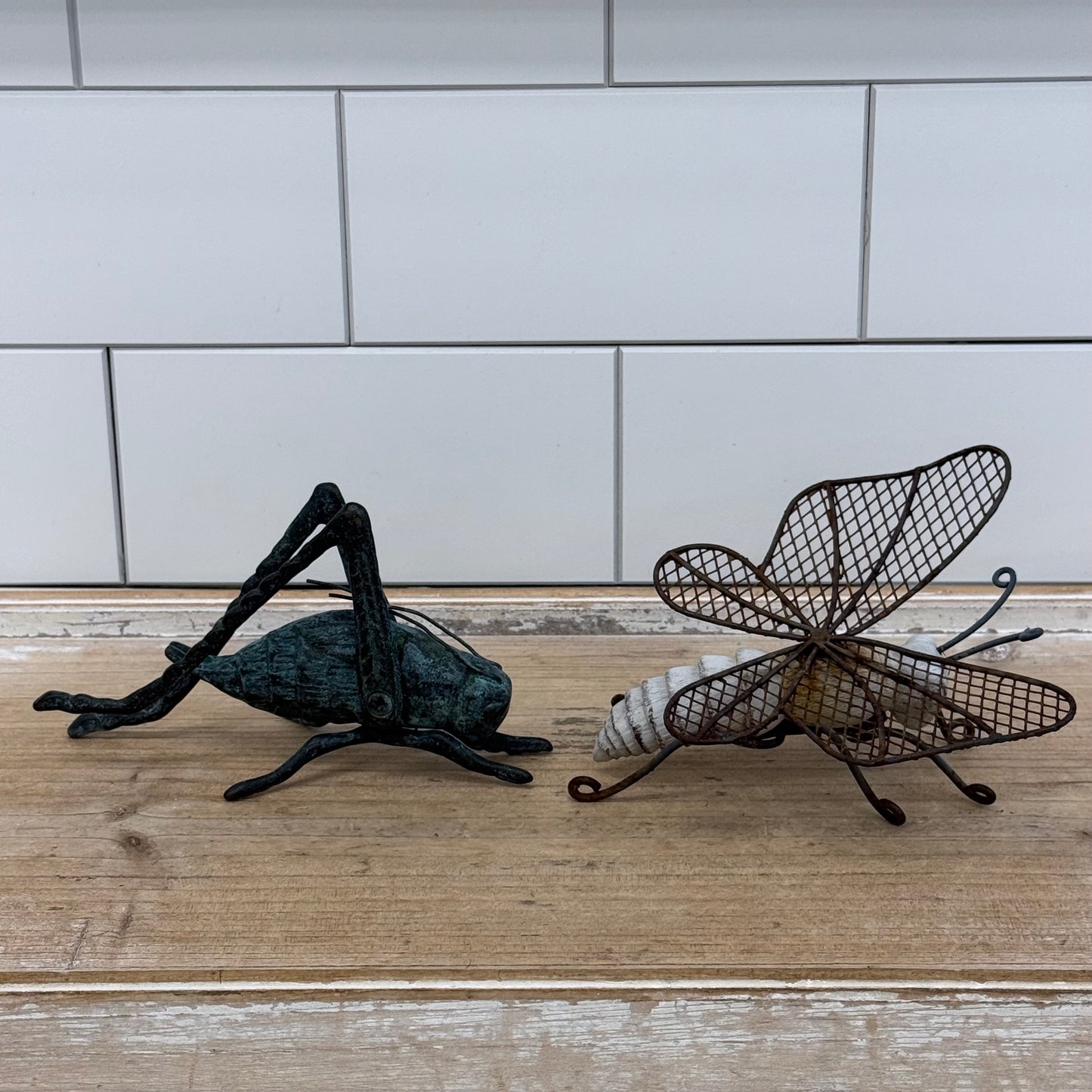 Brass Frog Grasshopper Butterfly Figurine Decor Lot Set of 3