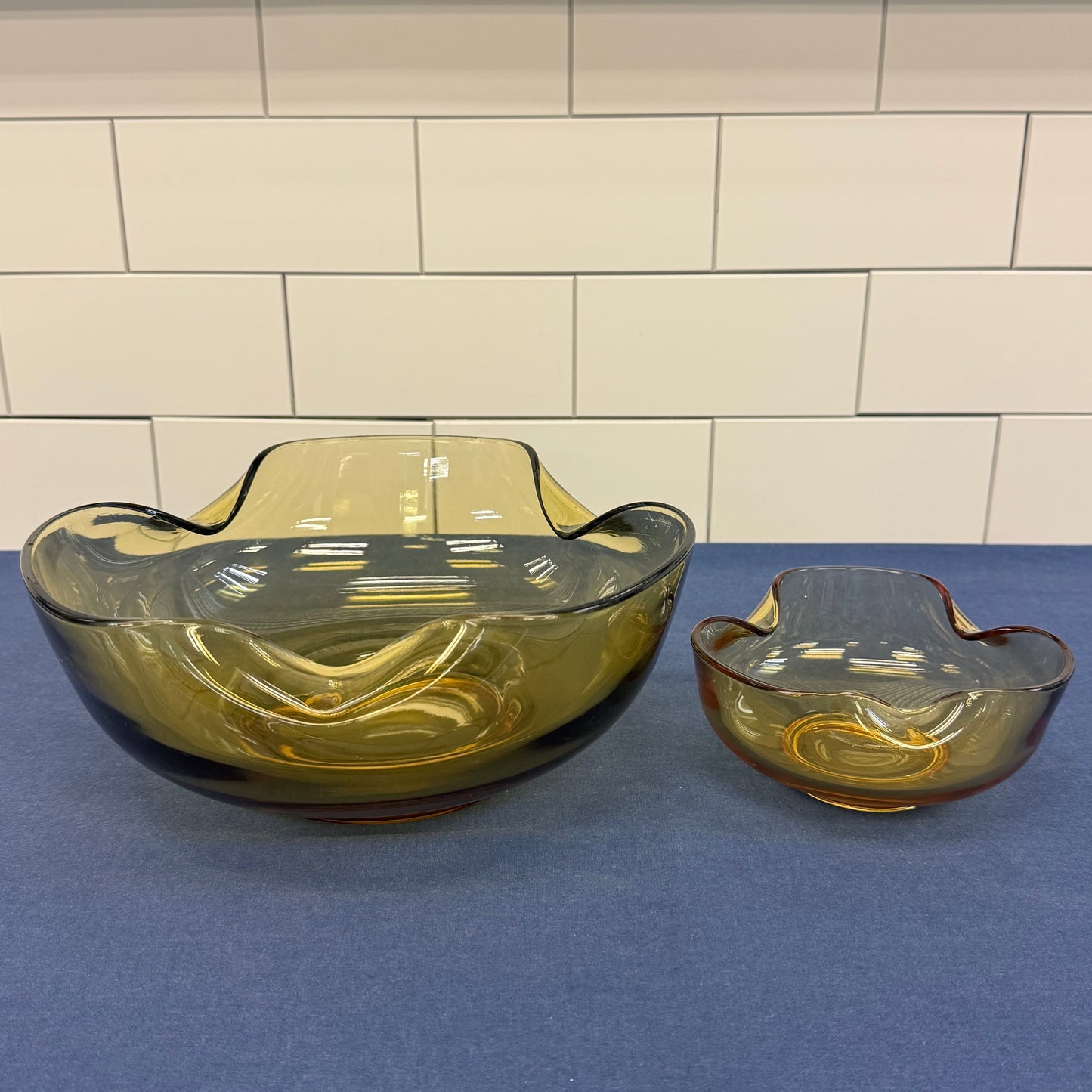 Anchor Hocking Accent Amber Glass Chip Dip Bowl Set Vintage 1960s