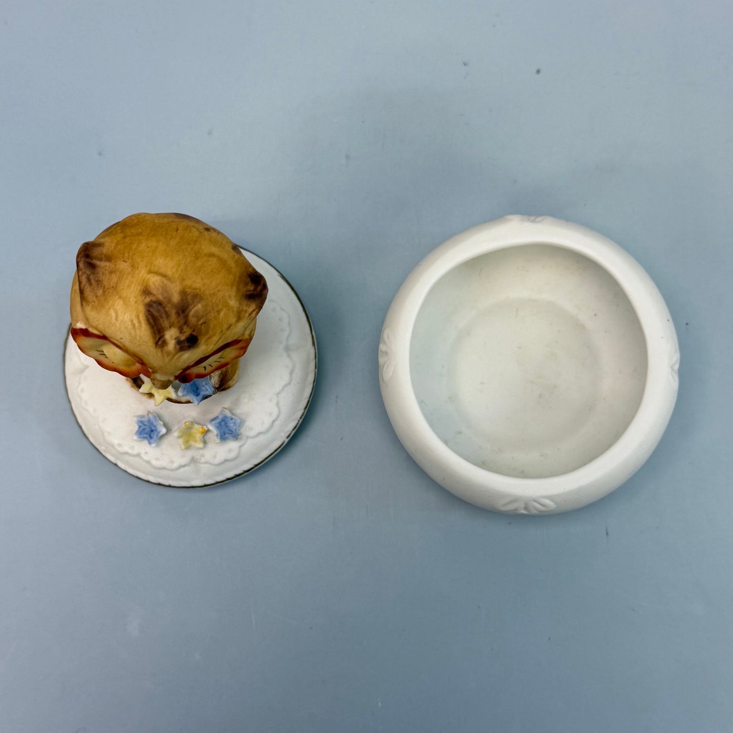 Napco Bisque Porcelain Owl Trinket Box