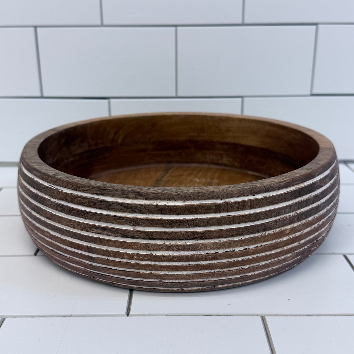 Rustic Wood Tray Bowl & Blue Ceramic Decor Set
