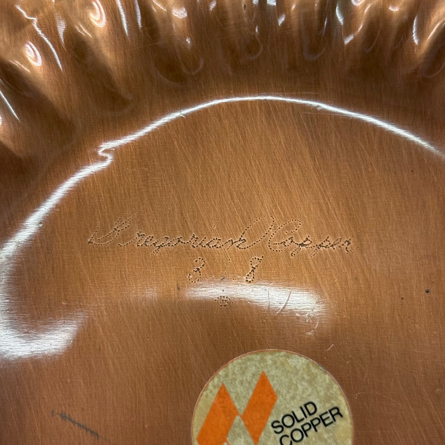 Gregorian Copper Hammered Floral Bowl Wall Hanging MCM